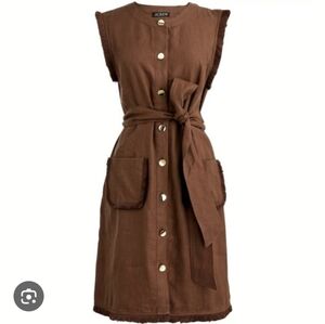 J.crew Raw Hem Brown Linen Shirt Button-Down Dress Small